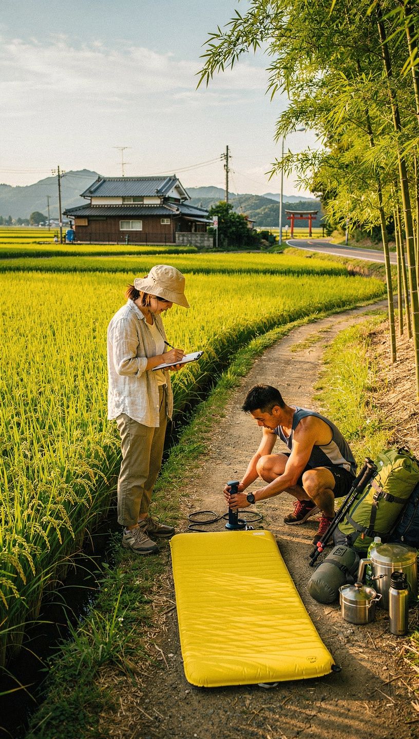 美しい山の風景とハイキングコースの標識