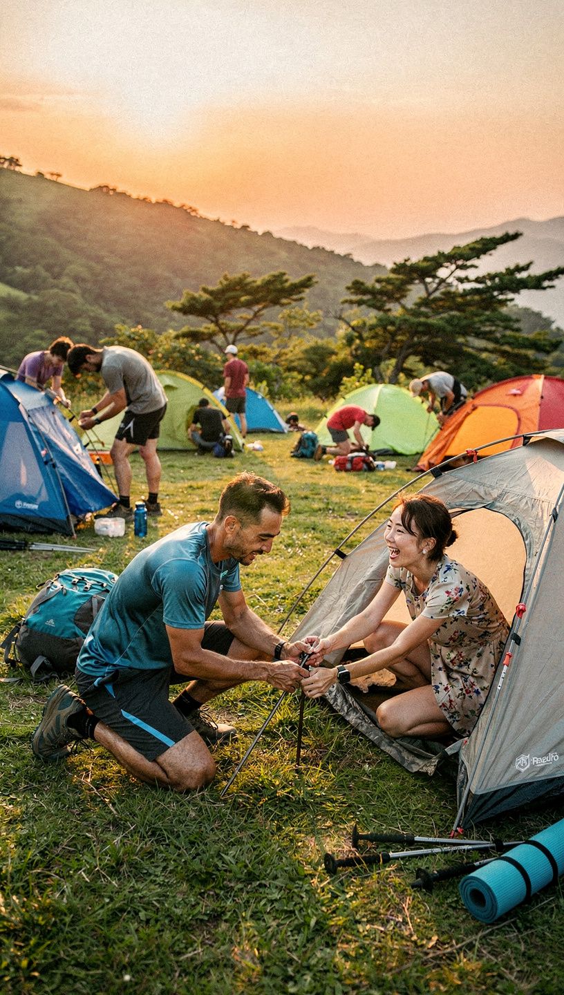 登山用バックパックと水筒のクローズアップ