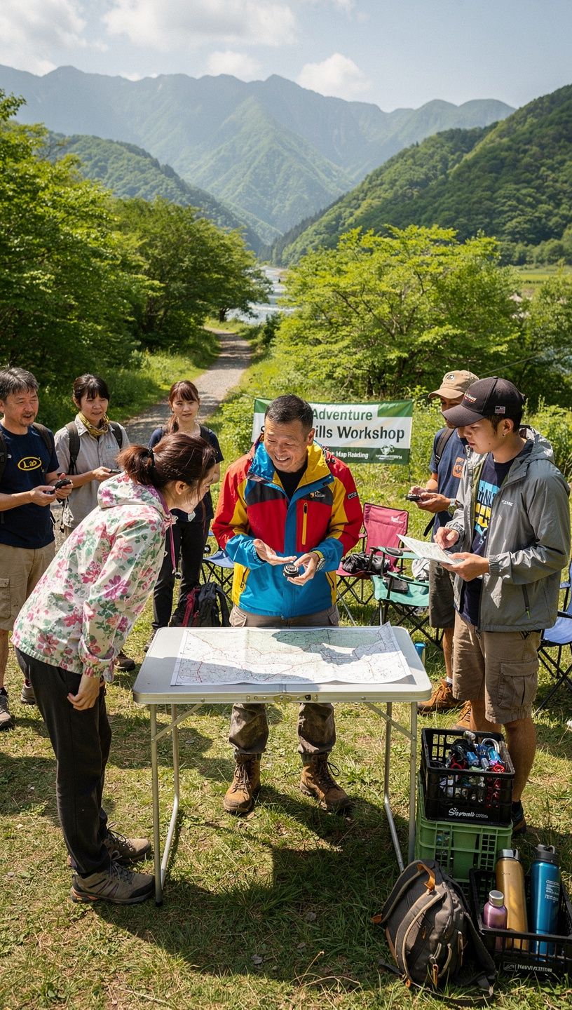 地図を見ながら登山ルートを確認する人々